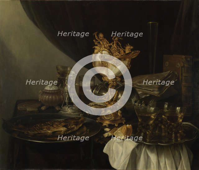 Still Life with a Nautilus Cup, c. 1645. Artist: Heda, Gerrit Willemsz. (c. 1625-1649)