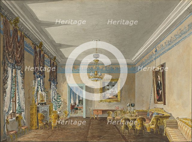 Drawing room in the House of Princess Anna Gagarina in Petersburg, 1799. Artist: Kolmann, Karl Ivanovich (1786-1846)