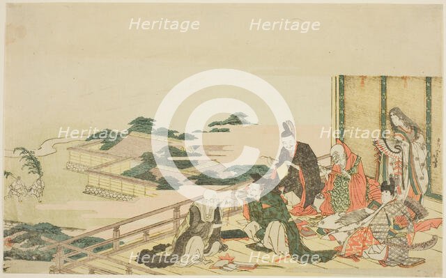 Six immortal poets preparing for the Tanabata festival, Japan, n.d. Creator: Hokusai.