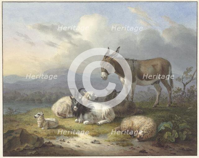 Landscape with donkey, goat and sheep, 1791-1850. Creator: Dirk van Oosterhoudt.