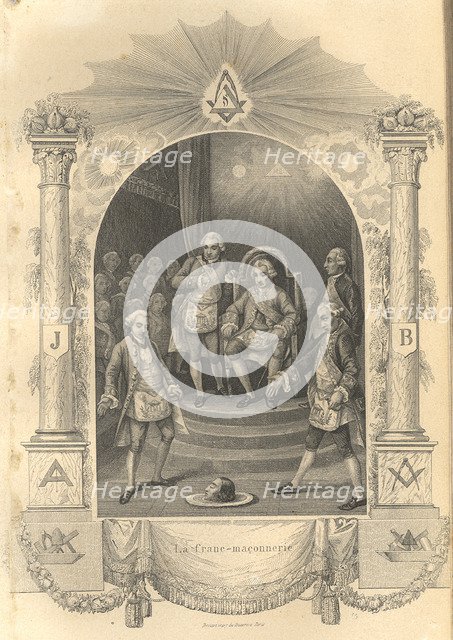 The French Freemasons ceremony, 1844. Artist: Anonymous  