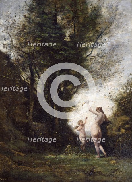 'A Nymph Playing with Cupid', 1857. Artist: Jean-Baptiste-Camille Corot    