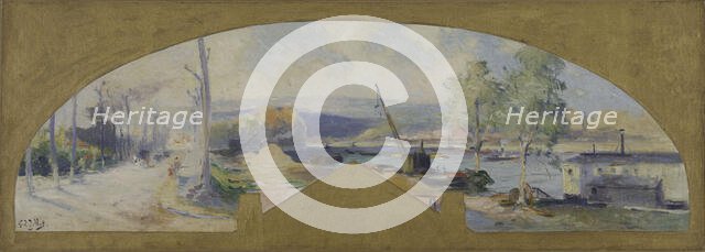 Esquisse pour la mairie d'Issy-les-Moulineaux : La Seine à Issy-les-Moulineaux, c.1901. Creator: Eugene Louis Gillot.