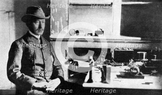 Guglielmo Marconi, Italian pioneer of wireless telegraphy, Signal Hall, Newfoundland, 1901 (1951). Artist: Unknown