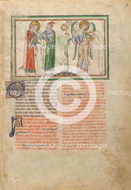 Saint John the Evangelist Consoled by an Elder and by an Angel Holding a Scroll, about 1255-1260. Creator: Unknown.