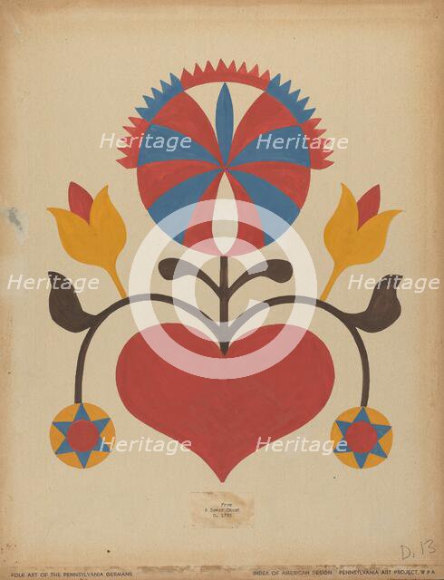 Drawing for Plate 13: From the Portfolio "Folk Art of Rural Pennsylvania", c. 1939. Creator: Unknown.