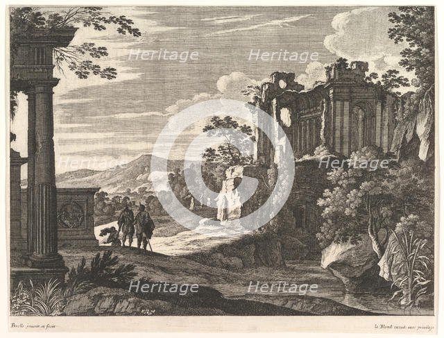 Travelers Visiting Ruins, mid-17th century. Creator: Gabriel Perrelle.