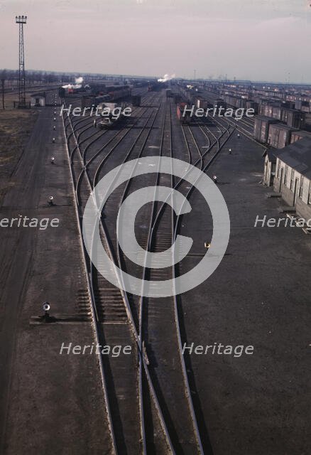 General view of one of the Chicago and North Western railroad classification yards, Chicago, 1942. Creator: Jack Delano.