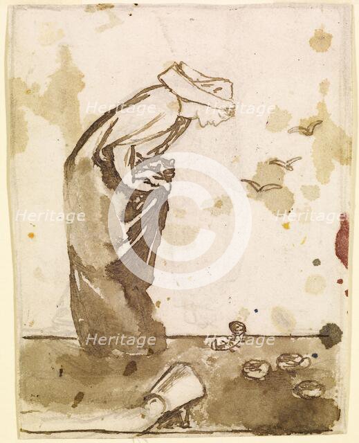 Ladies and Animals Sideboard - Good and Bad Animals - Study of a Lady Frightened by a Newt, 1860. Creator: Sir Edward Coley Burne-Jones.