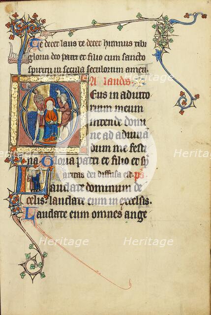 Initial A: The Mocking of Christ: Initial L: Two Men Holding Scrolls; Ruskin Hours, about 1300. Creator: Unknown.