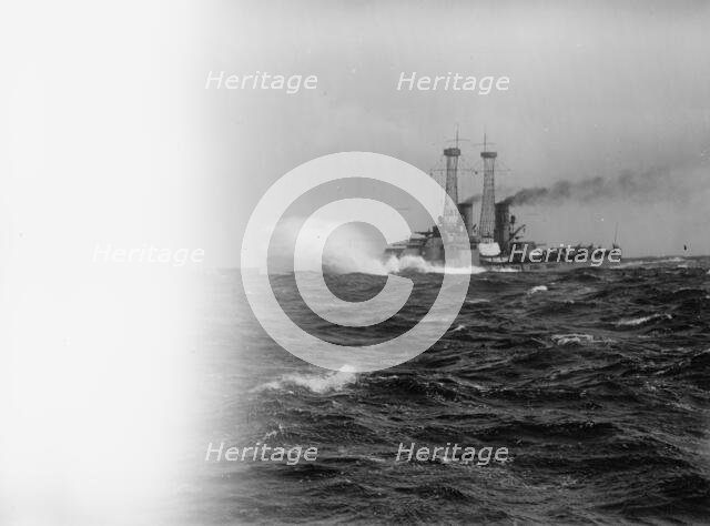 Navy, U.S. Battleships in Storm at Sea, 1913. Creator: Harris & Ewing.