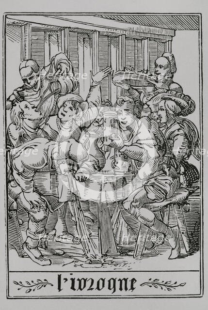 The Drunkard from "The Dance of Death", 1547, (1877).  Creator: Unknown.