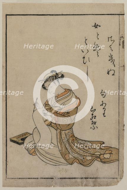 The Courtesan Writing from a Book (From A Collection of Beautiful Women of the Yoshiwara), 1770. Creator: Suzuki Harunobu (Japanese, 1724-1770).