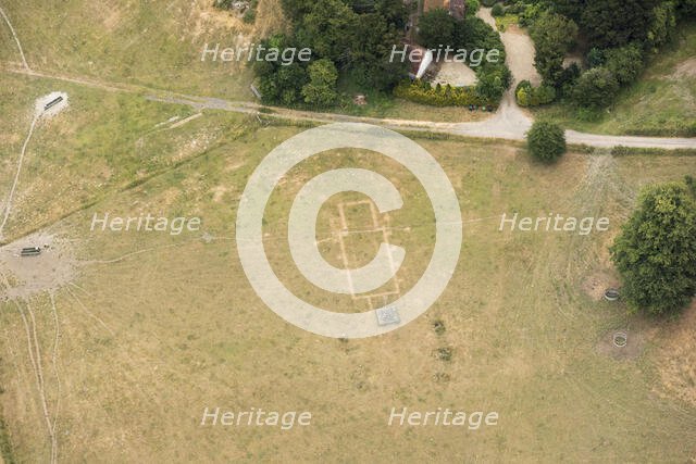Ground plan of All Saints Church showing as a parch mark, Stratton Park, Hampshire, 2018. Creator: Damian Grady.