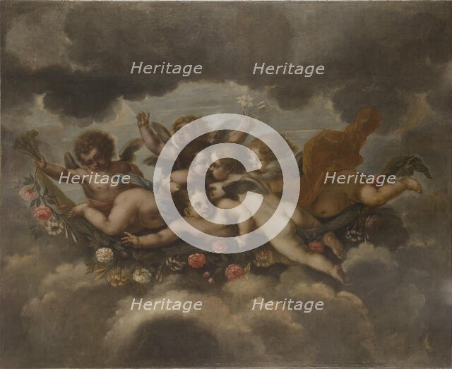 Flower decorating putti, c17th century. Creator: David Klocker Ehrenstrahl.