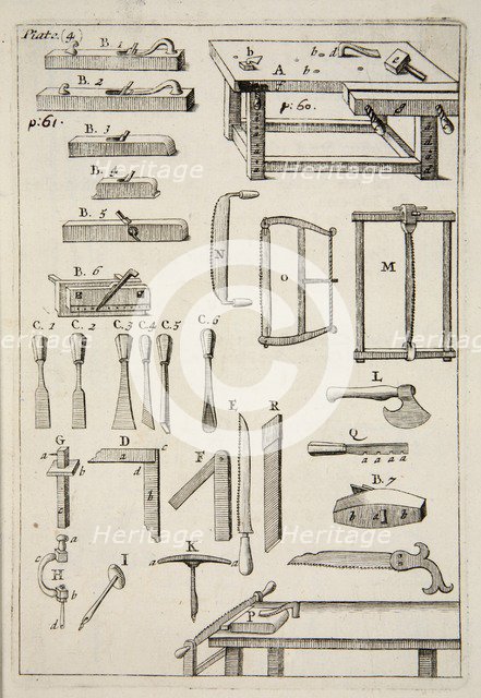 Woodworking Tools, pub. 1683 (engraving). Creator: English School (17th Century).