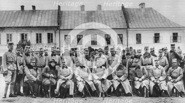 Archdukes Friedrich and Karl of Austria with their officers, World War I, 1915. Artist: Unknown