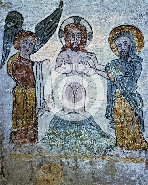  'Baptism of Christ', fresco in the treasury room of the cathedral of San Vicente Martyr in Roda …