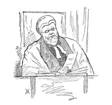 At the Galway Assizes: Baron Dowse reading threatening letter, 1881. Creator: Wallis Mackay.