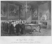 'The Royal Closet. - St. James's. The Archbishops and Bishops congratulating her Majesty on Her Birt Artist: Henry Melville.