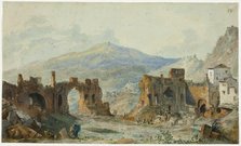 The Ancient Theater at Taormina with a View of Mount Etna, Study for Saint Non's Voyage Pi..., 1783. Creator: Louis-Francois Cassas.