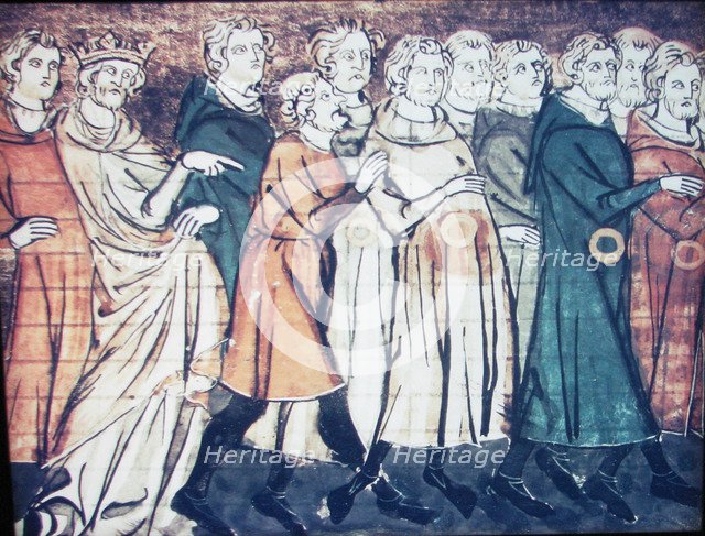 The expulsion of Jews from France in 1182 (A miniature from Grandes Chroniques de France), 1320s. Artist: Anonymous  