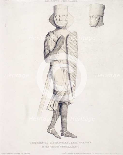 View of the effigy of Geoffrey de Mandeville, Earl of Essex, from Temple Church, London, 1840. Artist: Charles Alfred Stothard