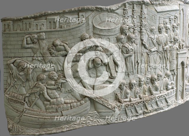 The Roman galleys. Relief detail of Trajan's Column, 1st-2nd century. Artist: Classical Antiquities  