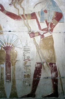 Wallpainting of Thoth (Ibis-headed god), Temple of Sethos I, Abydos, Egyptian, c1280 BC. Artist: Unknown