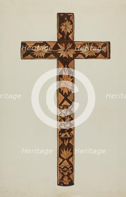 Straw Inlay Cross, c. 1937. Creator: Marjery Parish.