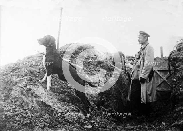 German Officer with his dog in the trenches, c.1914.