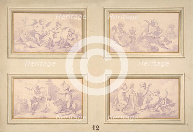 Designs featuring the allegories of the arts, second half 19th century. Creators: Jules-Edmond-Charles Lachaise, Eugène-Pierre Gourdet.