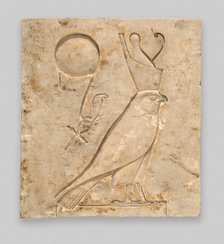 Relief Plaque Depicting the God Horus as a Falcon, Egypt, Late Period-Ptolemaic Period (664-30 BCE). Creator: Unknown.