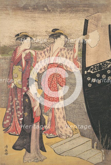 Disembarking from a Pleasure Boat on the Sumida River. Creator: Torii Kiyonaga.