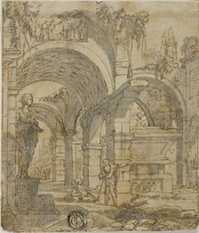 Roman Ruins and Two Figures, n.d. Creator: Giovanni Paolo Panini.