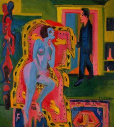 Interior with Nude Woman and Man, 1924. Creator: Kirchner, Ernst Ludwig (1880-1938).