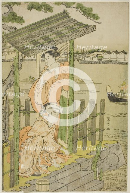 Gathering at a Teahouse on the Bank of the Sumida River, c. 1788/90. Creator: Hosoda Eishi.