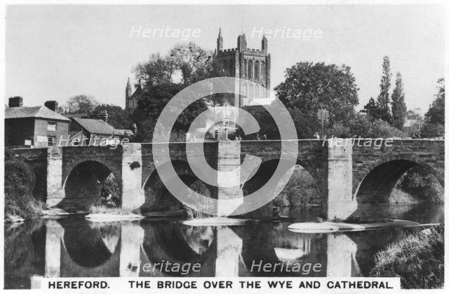 The bridge over the Wye and cathedral, Hereford, 1936. Artist: Unknown
