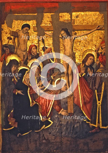  'Calvary', top center table of the 'Altarpiece of San Bernardino and the guardian angel', 1470. …