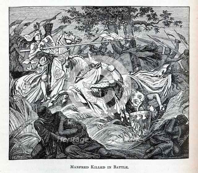 Manfred Killed in Battle, 1882. Artist: Anonymous  