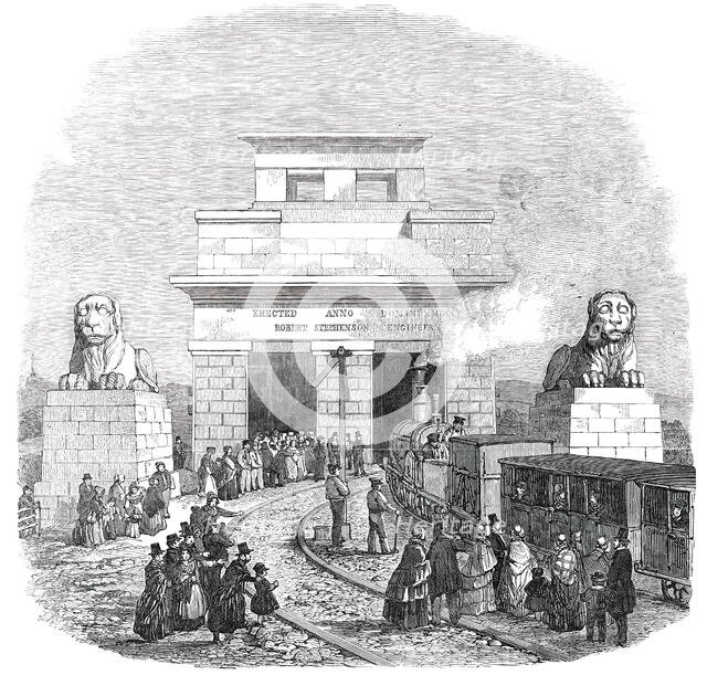 The Britannia Tubular Bridge - entrance from the Bangor Side, 1850. Creator: Unknown.