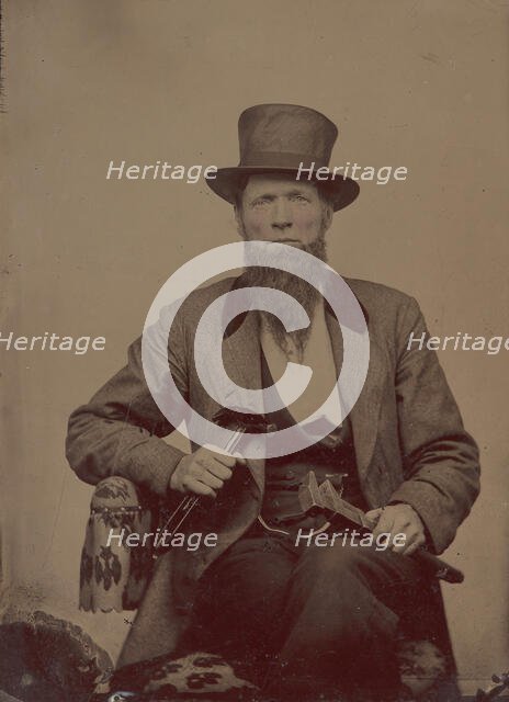 Man in Top Hat Holding a Hammer and Wrench, 1860s- early 70s. Creator: Unknown.