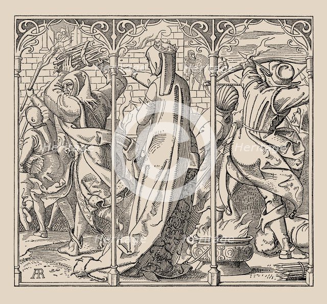 Die Nibelungen. How the Queen Gave Orders to Burn Down the Hall, 1840-1841. Creator: Rethel, Alfred (1816-1859).