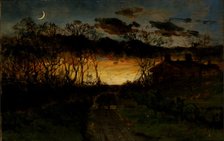 Untitled (sunset with quarter moon and farmhouse), 1883. Creator: Edward Mitchell Bannister.