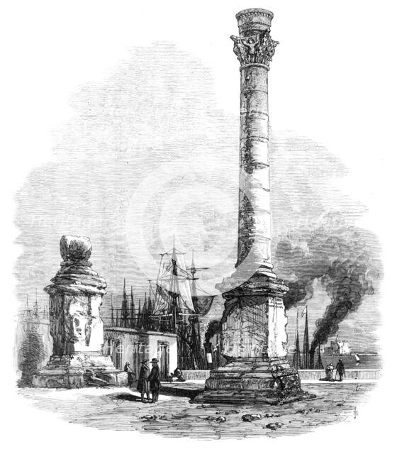 Overland route to India: the two columns at Brindisi, marking the terminus of the Appian Way, 1869. Creator: Unknown.