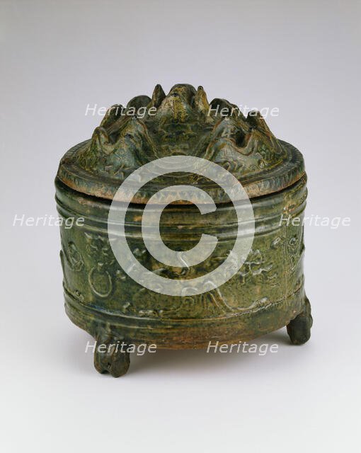 Cylindrical Jar (Lian) with Three Bear-Shaped Feet and Mount..., Han dynasty (206 B.C.-A.D. 220). Creator: Unknown.