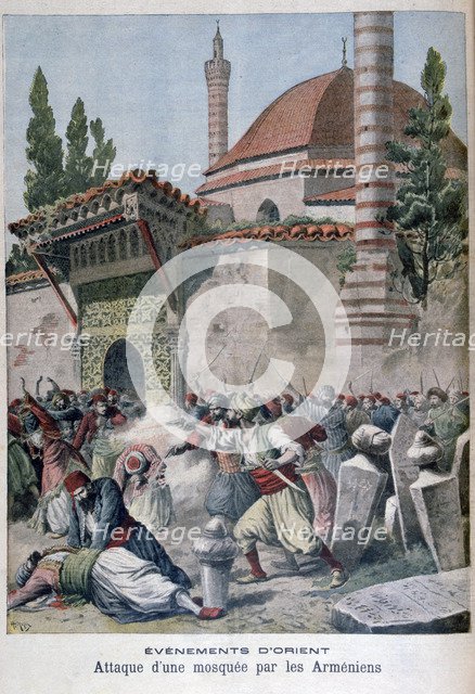 An attack on a mosque by Armenians, 1895. Artist: Henri Meyer