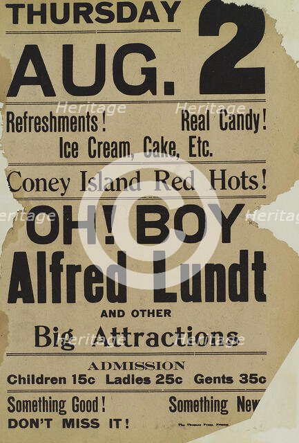 Poster for August 2, 1910 stage production Oh! Boy starring Alfred Lunt., 1910. Creator: Unknown.