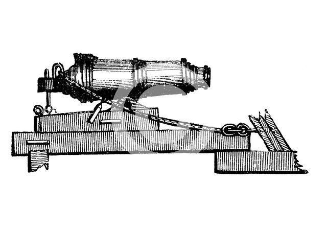 Carronade, short piece of naval ordnance with large calibre chamber, like a mortar, 1850. Artist: Unknown