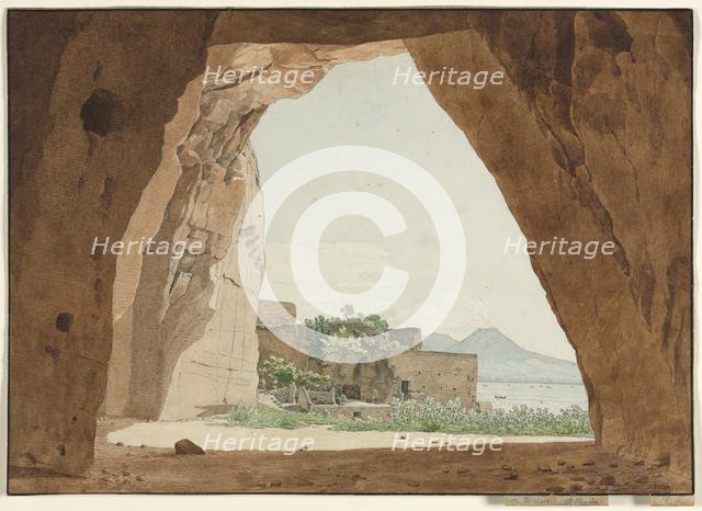 Vesuvius and the Bay of Naples from a Cave, 1820. Creator: Adolf von Heydeck (German, 1787-1856).
